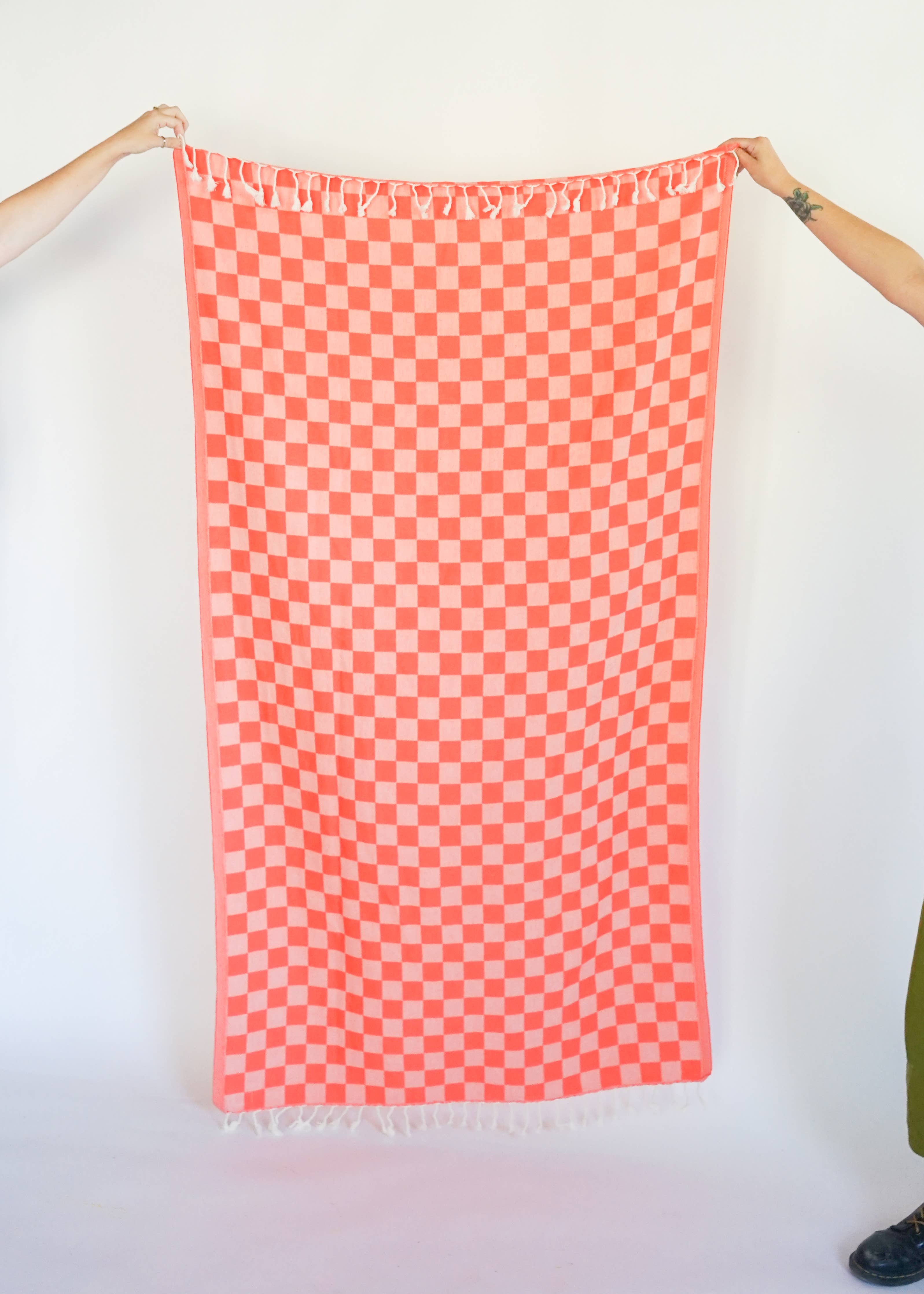 Check Turkish Bath Towel - Coral