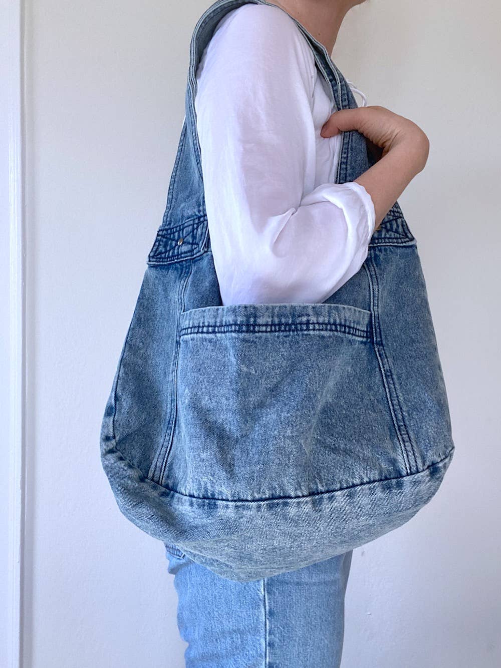Vintage Washed Denim Tote Handbag | Western Beach Bag