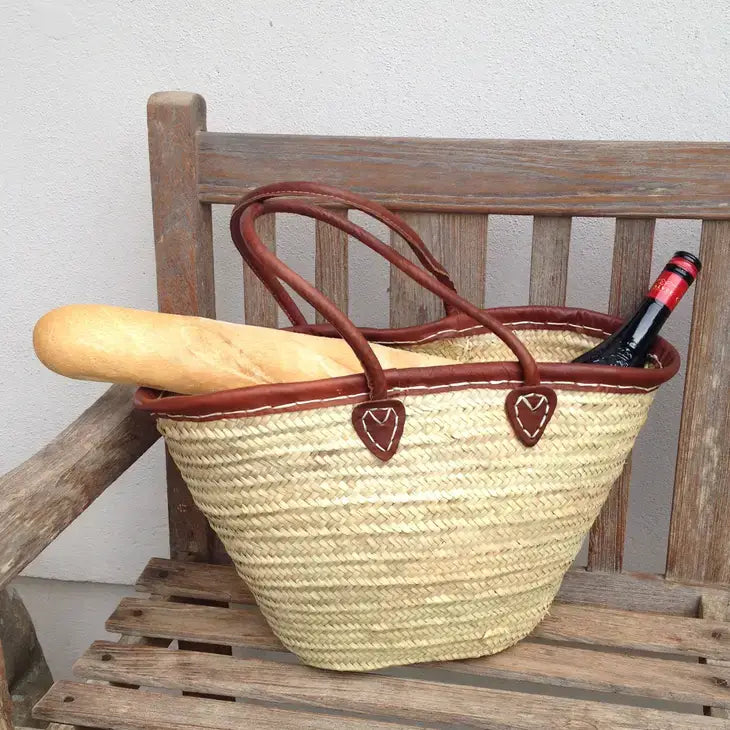Market Basket with Dark Leather Trim and Handles