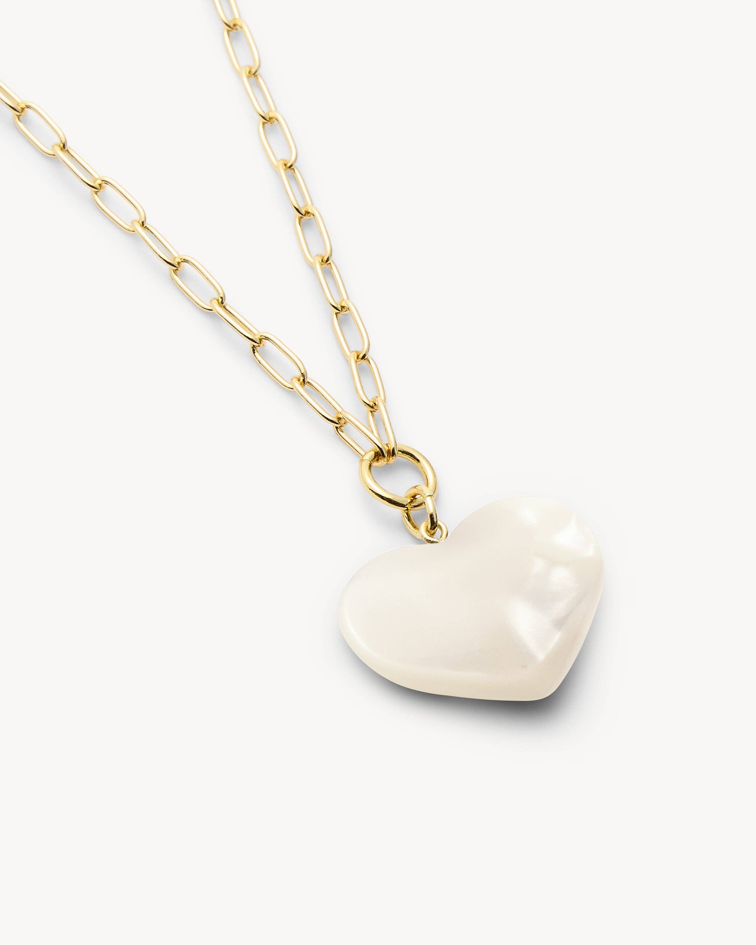 Midi Heart Pendant Necklace in White Shell: Silver