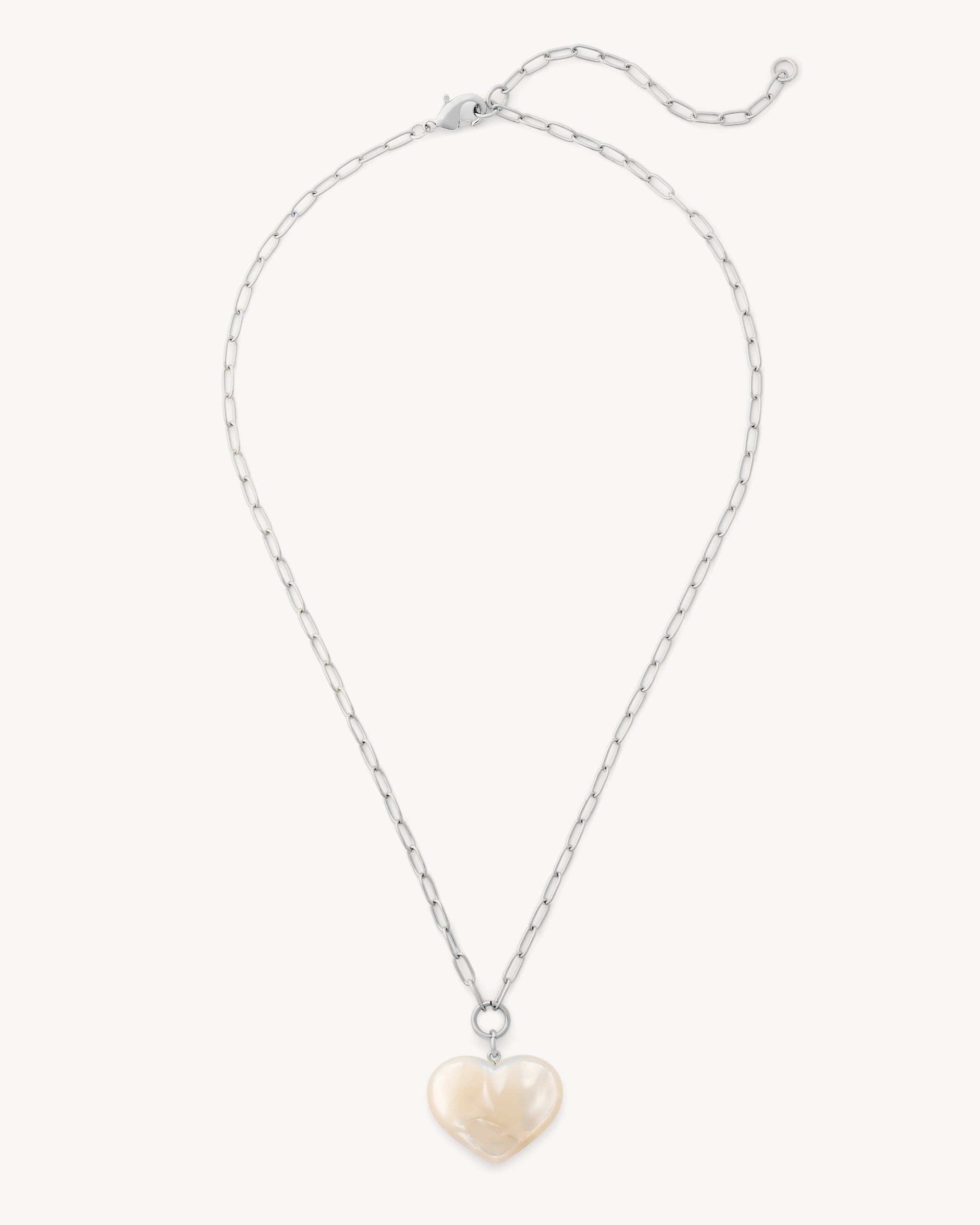 Midi Heart Pendant Necklace in White Shell: Gold