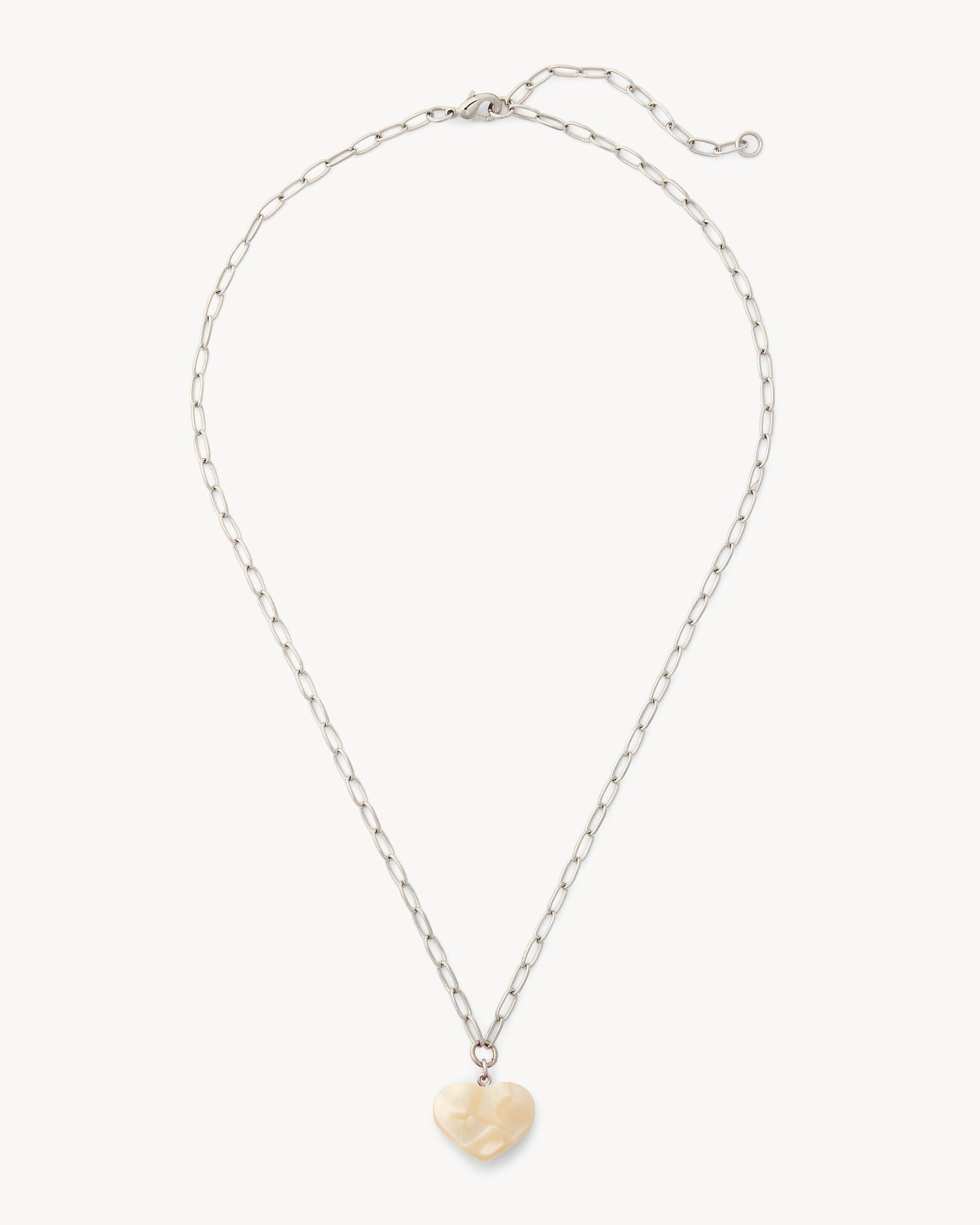 Mini Heart Pendant Necklace in White Shell: Gold